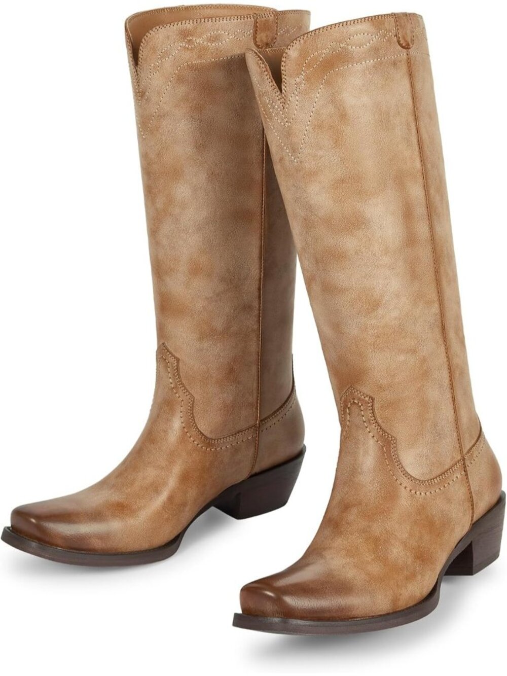 Women C-banana Brown Pull On Leather Knee High Cowgirl Retro Chunky Heel - Picture 5 of 6
